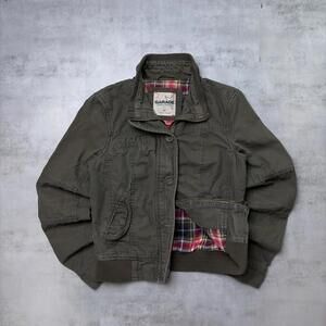 Y2K Olive Green Garage Grunge Plaid Lined Military Jacket